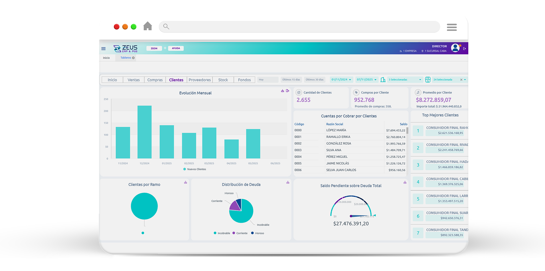 Pantalla de ZEUS ERP & POS
