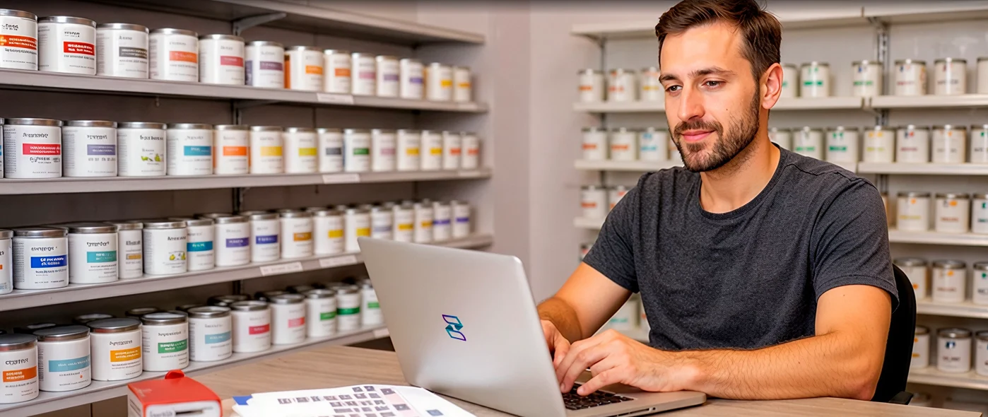 Hombre trabajando en pinturería