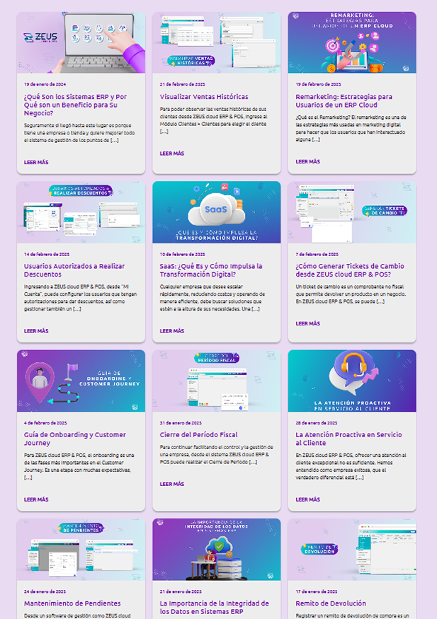 Visualización de las notas de blog de ZEUS cloud ERP & POS